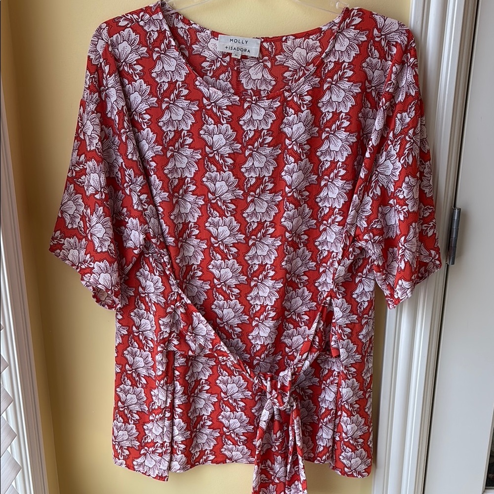 Not for sale NWOT Molly + Isadora coral and white floral Tie Front Blouse 2X